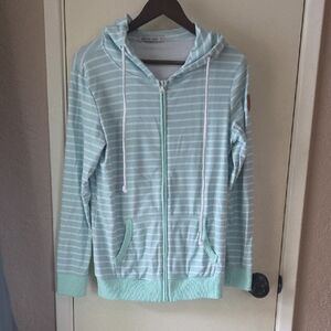 Michelle Mae Light Green and White Striped Hoodie